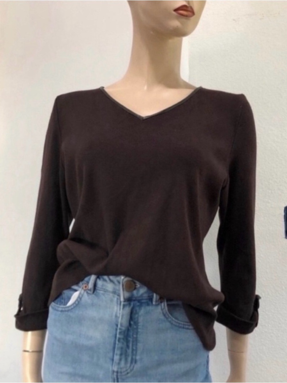 Dana Bachman V-Neck Long Sleeve Top in Dark Brown